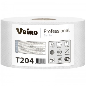 Бумага туалетная для диспенсера 2-слойная Veiro Q2 Comfort, белая, 170м, 12 рул/уп (T204)