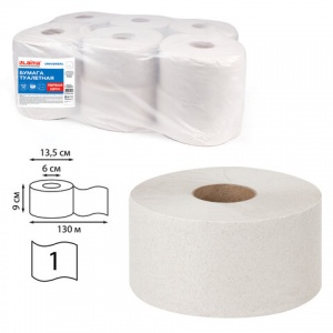 Бумага туалетная для диспенсера 1-слойная Лайма Universal T2, белая, 130м, 12 рул/уп (112501)