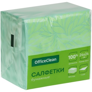 Салфетки бумажные 24x24см, 1-слойные OfficeClean, зеленые, 100шт. (255443)