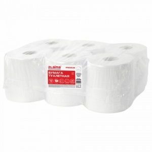 Бумага туалетная для диспенсера 2-слойная Лайма Premium T2, белая, 170м, 12 рул/уп (126092)