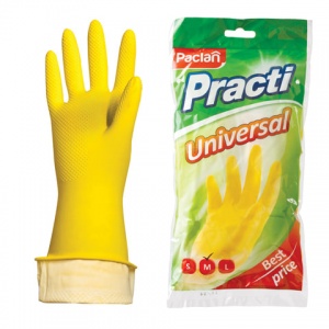 Перчатки резиновые Paclan Practi Universal, с хлопковым напылением, размер 8 (М), желтые, 1 пара (407117/407601)