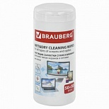 Салфетки чистящие влажные и сухие Brauberg, для LCD (ЖК)-мониторов, в тубе, 50+50шт. (510121)