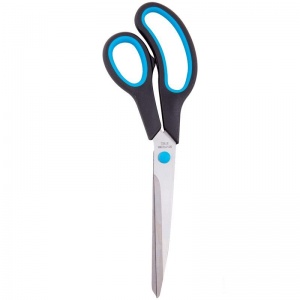 Ножницы OfficeSpace 240мм, асимметричные ручки с синими вставками, ПВХ чехол с европодвесом (264905), 12шт.