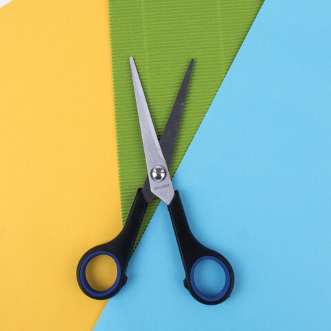 Ножницы Brauberg Soft Grip 140мм, симметричные ручки, остроконечные, серо-зеленые (230760)