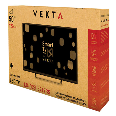 LED телевизор 50&quot; Vekta LD-50SU8719BS, 4K UHD, 16:9, черный