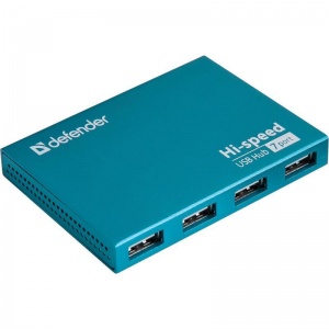 Разветвитель (хаб) USB Defender Septima Slim, 7 портов, порт для питания, голубой (83505)