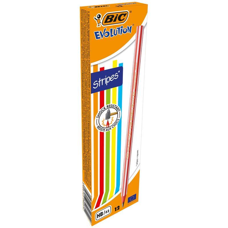 Карандаш чернографитный (простой) BIC Evolution Stripes (НВ, корпус двухцветный, без ластика, заточенный, пластик) 12шт. (918487)