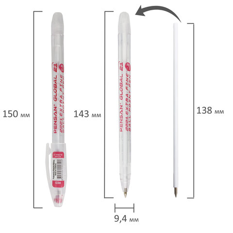 Ручка шариковая Pensan Global-21 (0.3мм, красный цвет чернил, масляная основа) 1шт. (2221/12)