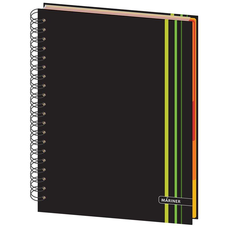 Бизнес-тетрадь А4 Mariner Ambition 6 Зеленые полоски, 150 листов, черная, клетка/линейка, спираль, 5 разделителей