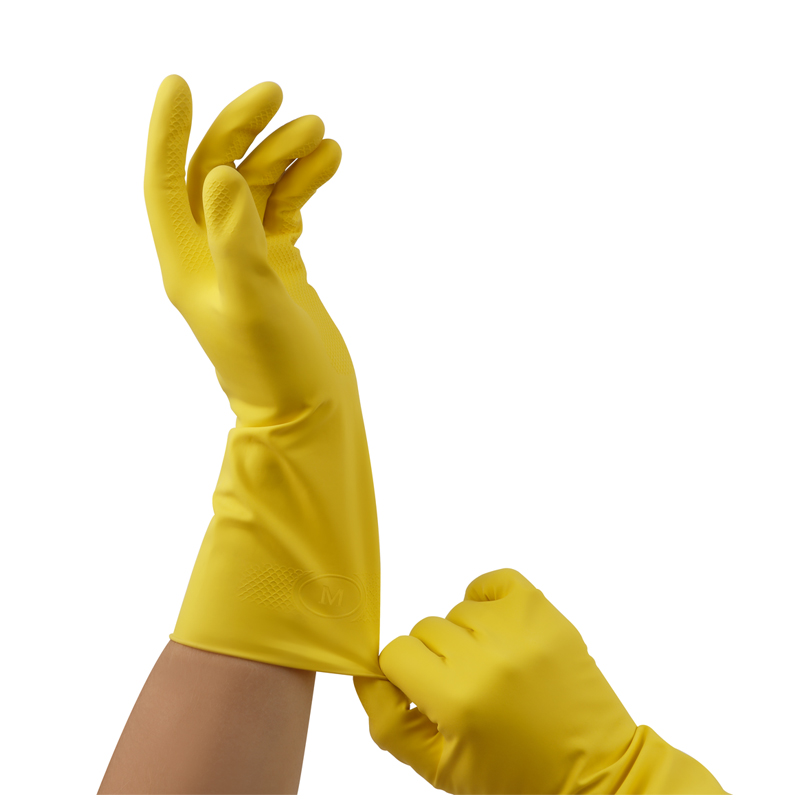 Перчатки латексные OfficeClean Люкс, хлопчатобумажное напыление, плотные, размер 8 (M), желтые, 1 пара