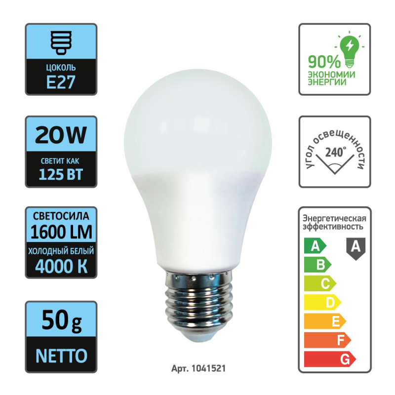 Лампа светодиодная ProMEGA (20Вт, E27 колба) нейтральный белый, 1шт.