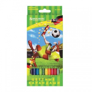 Карандаши цветные 12 цветов Brauberg "Football match" (d=3мм, 6гр) картонная упаковка (180534), 12 уп.
