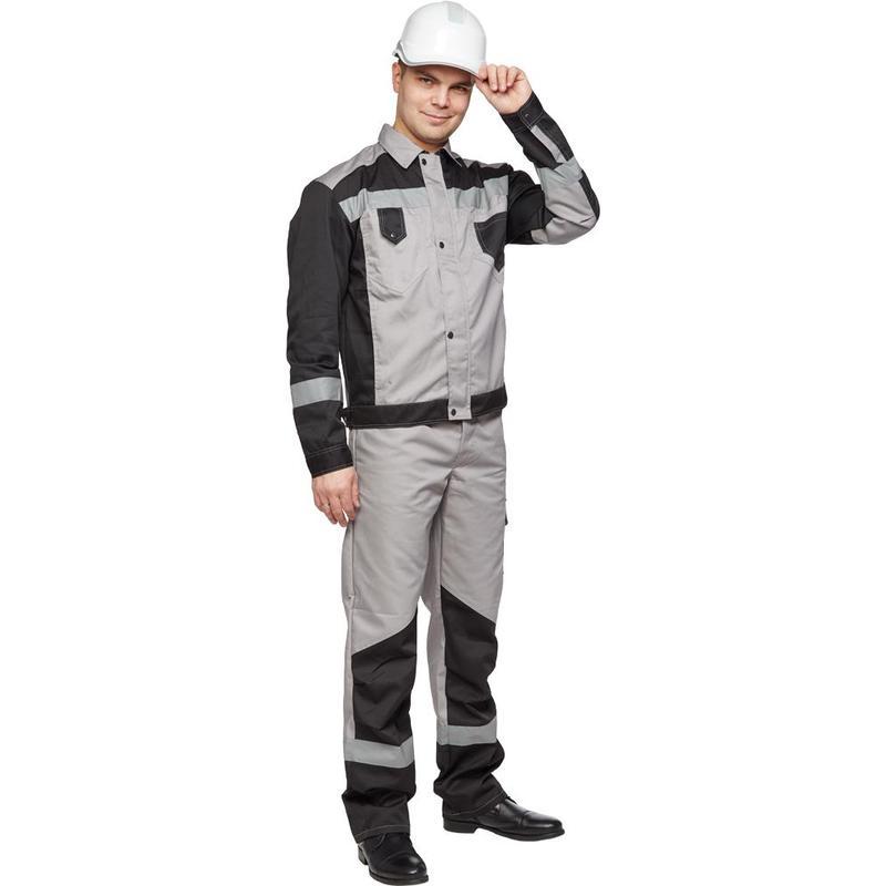Спец.одежда летняя Костюм мужской л21-КБР, куртка/брюки с СОП, серый/черный (размер 60-62, рост 170-176)