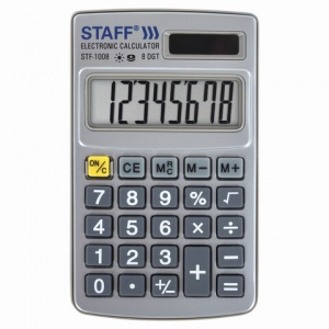 Калькулятор карманный Staff STF1008 (8разрядный) черный, двойное питание (250115), 100шт.
