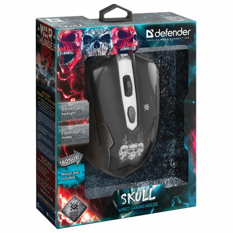 Мышь оптическая проводная игровая Defender Skull GM-180L, USB, 5 кнопок + 1 колесо-кнопка, черная, 2шт. (52180)