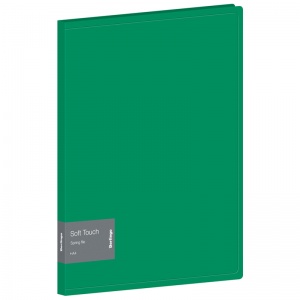 Папка-скоросшиватель с пружинным механизмом Berlingo Soft Touch (А4, 17мм, 700мкм, пластик) зеленая, с внутр. карманом (FS4_17983)
