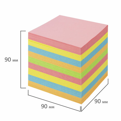 Блок-кубик для записей Brauberg, 90x90x90мм, цветной, прозрачный бокс (122225), 12шт.