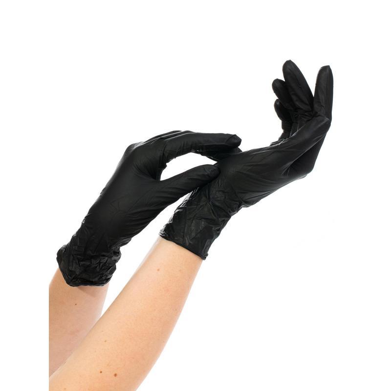 Перчатки одноразовые нитриловые смотровые NitriMax, нестерильные, неопудренные, размер M (7-8), черные, 50 пар