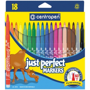 Набор фломастеров 18 цветов Centropen "Just Perfect" (линия 2-3мм, трехгранные, смываемые) картон. уп. (7 2510 1801/1885), 110 уп.
