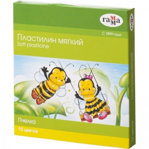 Пластилин восковой 12 цветов Гамма "Пчелка", мягкий, 180г, со стеком, картон (280032Н)