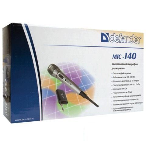 Микрофон Defender MIC-140, беспроводной, радиус 15м, серый (64140)