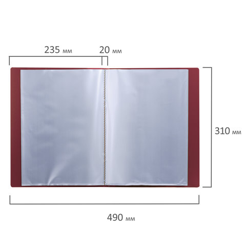Папка файловая 30 вкладышей Brauberg Стандарт (А4, пластик, 600мкм) красная (221598)