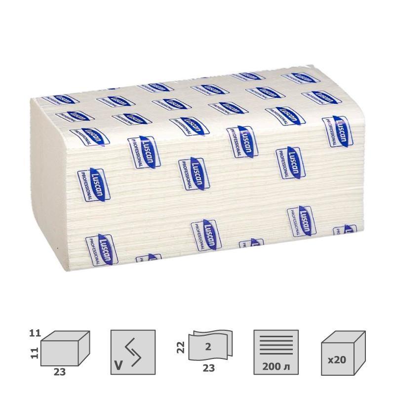 Полотенца бумажные для держателя 2-слойные Luscan Professional, листовые V(ZZ)-сложения, 20 пачек по 200 листов