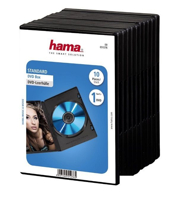 Бокс для CD/DVD дисков Hama H-51276 Jewel Case, вертикальный, 10шт. (51276)