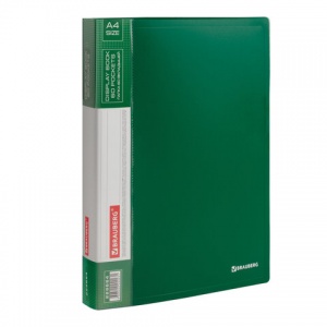 Папка файловая 60 вкладышей Brauberg (А4, пластик, 800мкм) зеленая, 20шт.