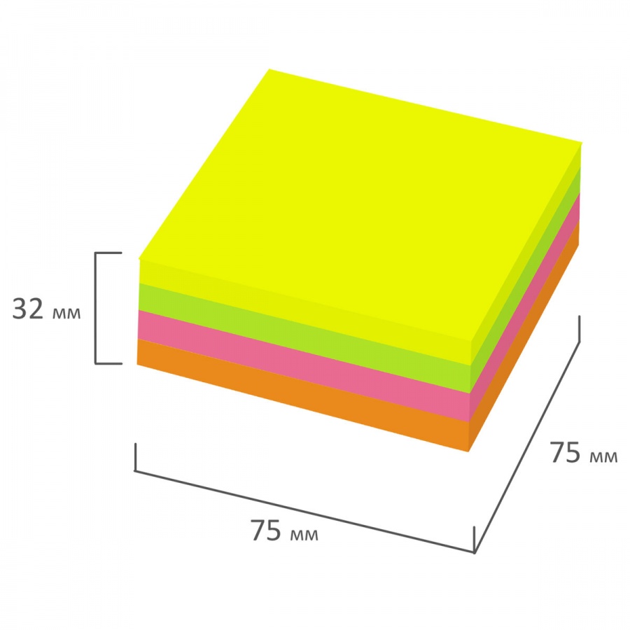 Стикеры (самоклеящийся блок) Brauberg Extra Sticky, 75х75мм, 4 цвета неон, 2 блока по 320 листов (112422)