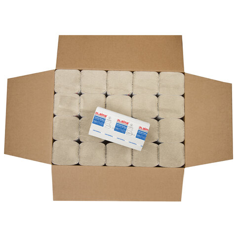 Полотенца бумажные для держателя 1-слойные Лайма, листовые V(ZZ)-сложения, 20 пачек по 250 листов (129538)