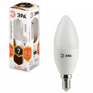 Лампа светодиодная Эра LED (7Вт, E14, свеча) теплый белый, 1шт. (B35-7w-827-E14)