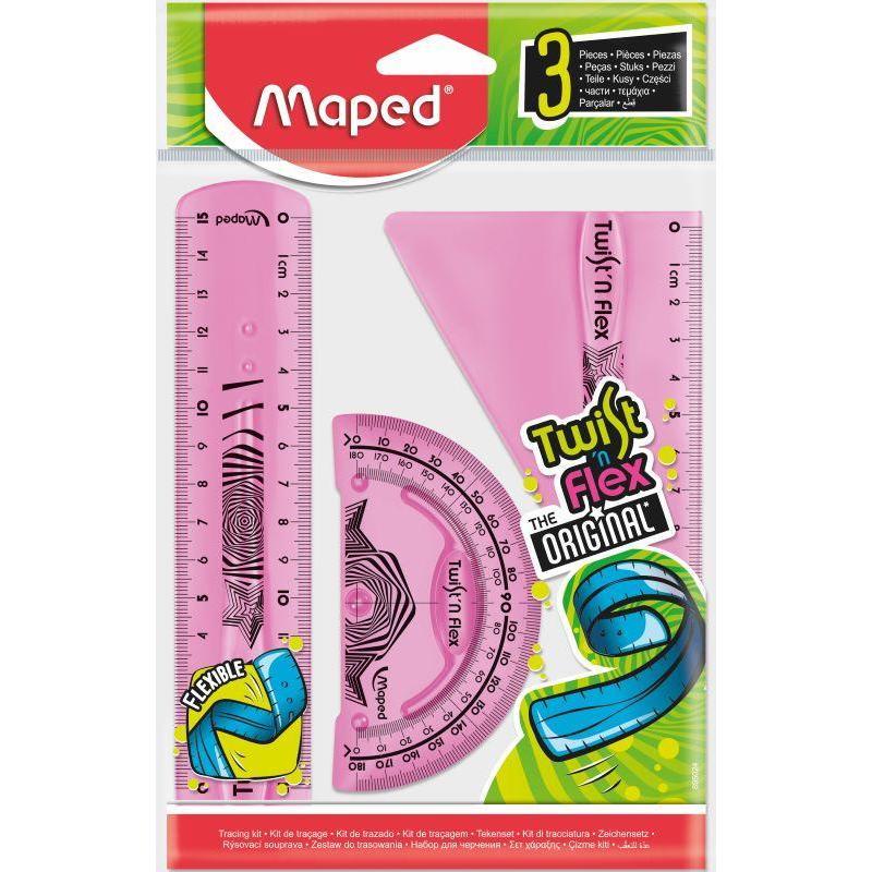 Набор чертежный Maped Twist'n Flex (линейка 15см, угольник 15см, транспортир 10см) (895024)