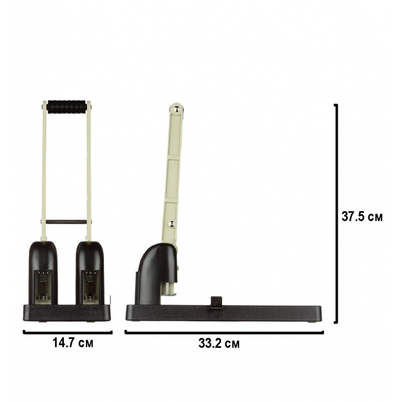 Дырокол мощный (до 150 листов, 2 отверстия), металл/пластик, черный/серый