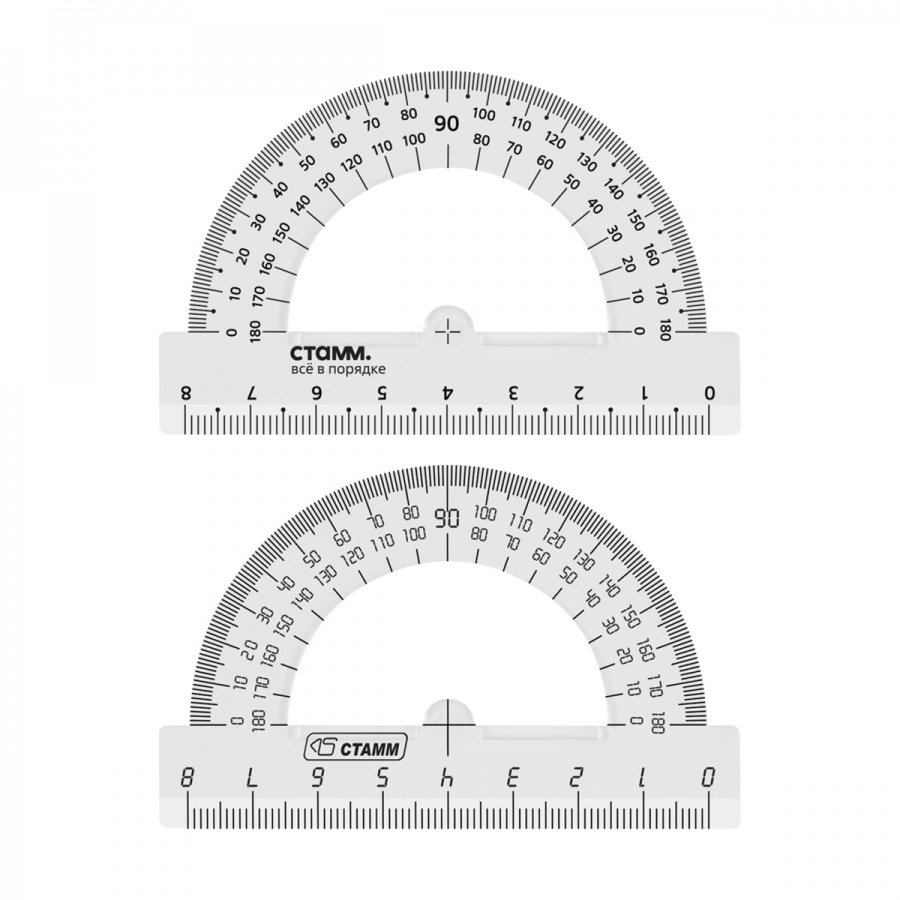 Транспортир 8см, 180° Стамм, пластиковый, прозрачный, бесцветный (ТР-30493)