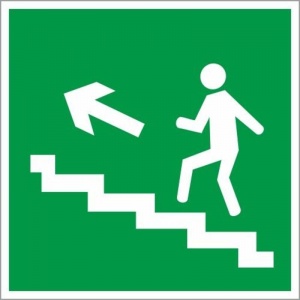 Знак эвакуационный ГАСЗНАК E16 Направление к эвакуац.выходу по лестнице вверх, левосторонний (пленка ПВХ, 200х200мм, фотолюмин.) 1шт.