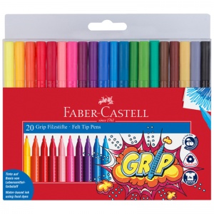 Набор фломастеров 20 цветов Faber-Castell Grip (линия 1мм, смываемые, трехгранные) (155320)