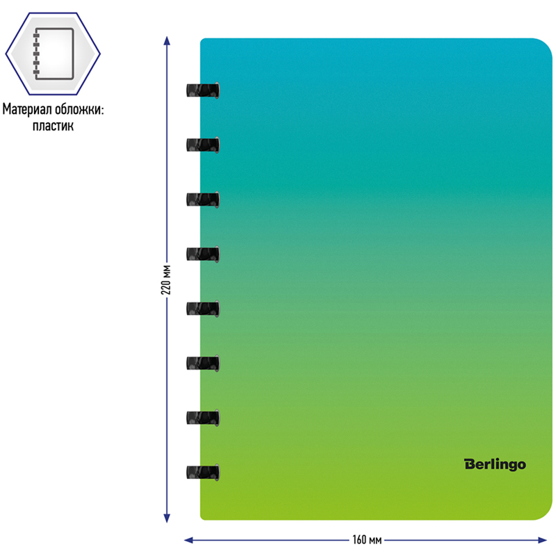Бизнес-тетрадь А5 Berlingo Radiance, 80 листов, клетка, на кольцах, возм. замены блока, линейка-закладка, голуб./зеленый