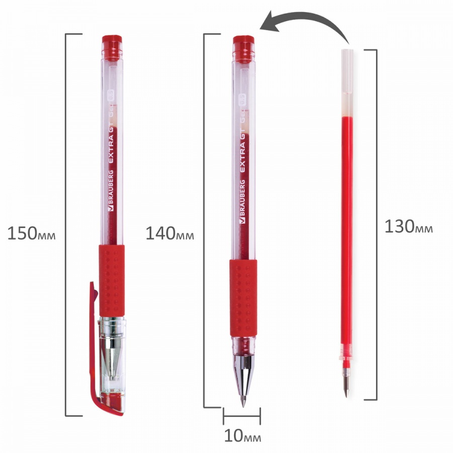 Ручка гелевая Brauberg Extra GT (0.35мм, красный, стандартный узел) (143920)