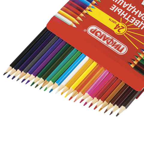 Карандаши цветные 24 цвета Пифагор (d=3мм, 6гр) картонная упаковка (180298), 6 уп.