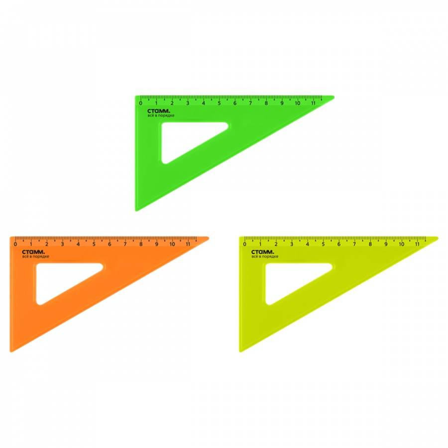 Треугольник 30°, 11см Стамм, пластиковый, прозрачный, неоновые цвета, 20шт. (ТК-30494)