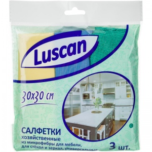 Салфетка хозяйственная Luscan (30х30см) микрофибра, 200 г/кв.м, 3шт.