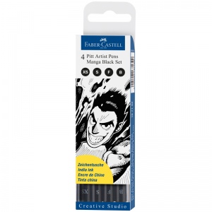 Набор капиллярных ручек Faber-Castell "Pitt Artist Pen Manga Black set" (набор, круглые) черные, 4шт. (167132), 5 уп.