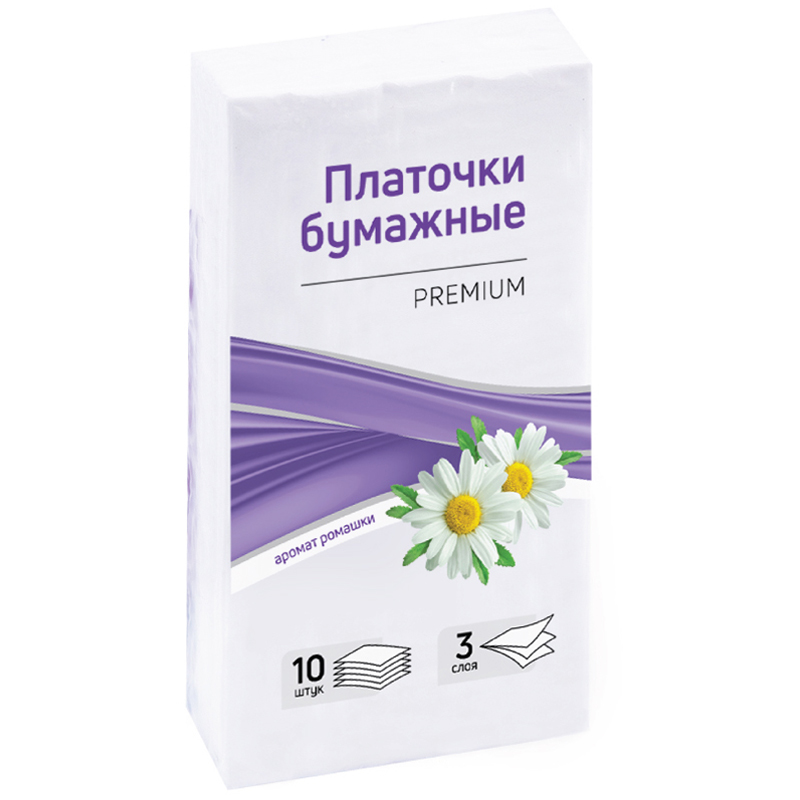 Платки носовые 3-слойные OfficeClean Ромашка, 10 пачек по 10 платков (328306)