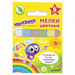 Мел цветной Юнландия, 6 цветов, средняя твердость, квадратный, 6шт. (227447)