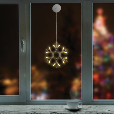 Световая фигура на присоске Золотая Сказка &quot;Снежинка&quot;, 12 LED, на батарейках, теплый белый, 2шт. (591274)