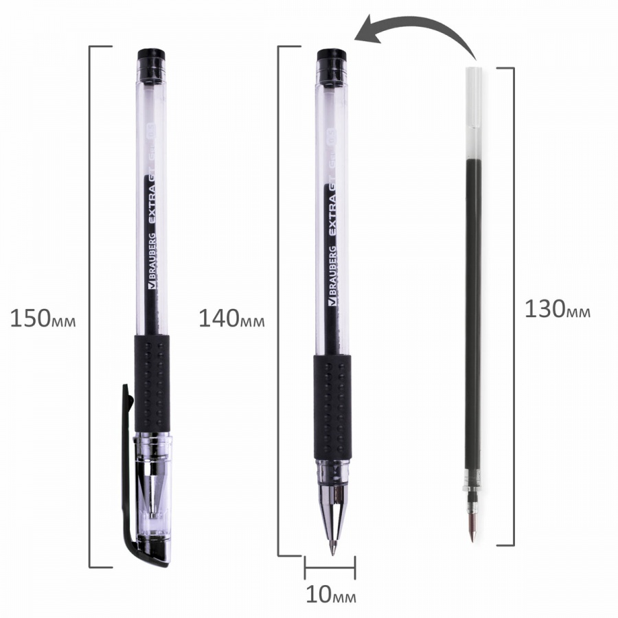 Ручка гелевая Brauberg Extra GT (0.35мм, черный, стандартный узел) (143917), 12шт.