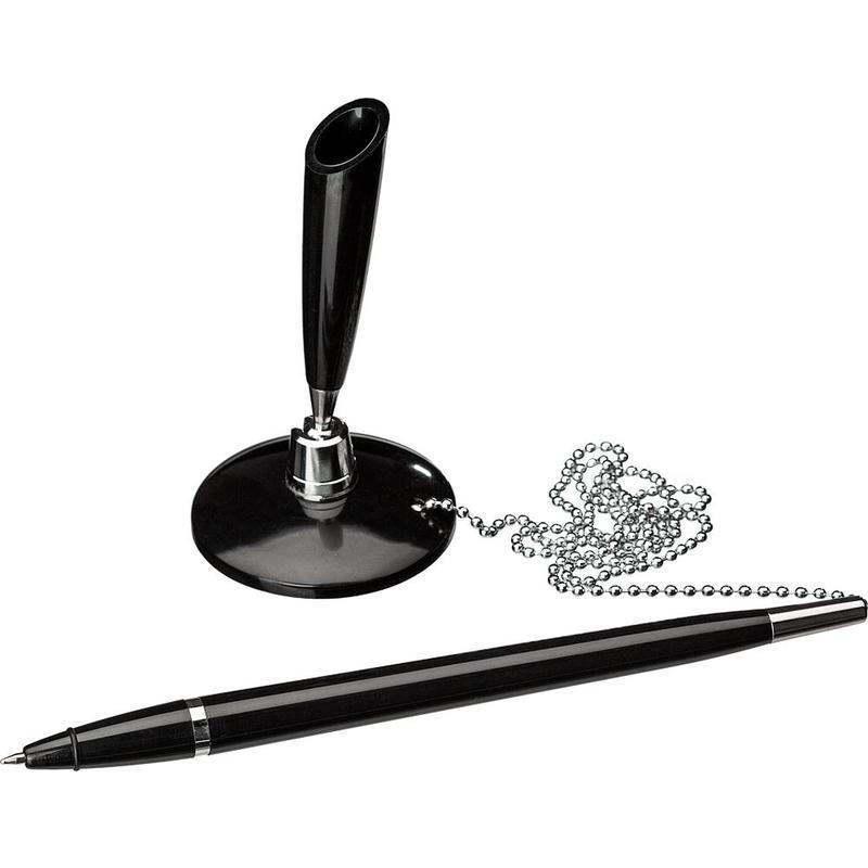 Ручка шариковая настольная Beifa (0.5мм, синий цвет чернил, в держателе с цепочкой, на липучке, корпус черный) 1шт. (KP1005)