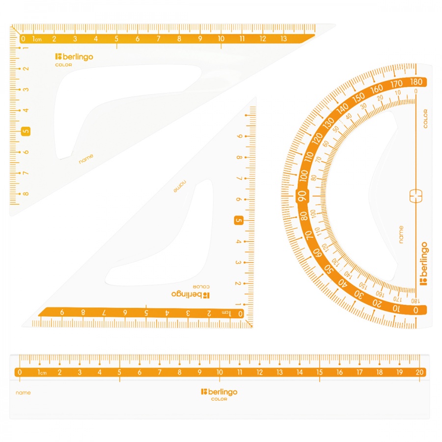 Набор чертежный средний Berlingo Color Zone (треугольники 2шт., линейка 20см, транспортир) прозрачный (RS_30304)