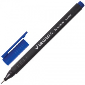 Ручка капиллярная Brauberg Carbon (0.4мм, тонкий метал.наконечник, трехгранная) синяя, 12шт. (141522)